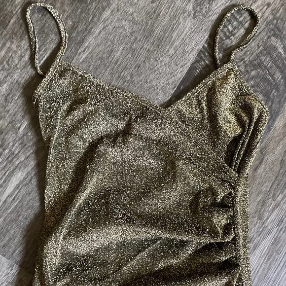 NWT Ninexis Lurux Cross Over Spagetti Strapped Dress Honey Gold Sz Sm & Sz Med - Picture 6 of 9